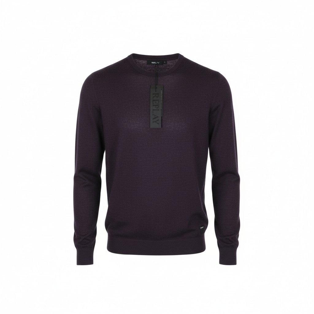 REPLAY Men Sweatshirt S Purple Wool Blend Long Sleeved Pull On Casual