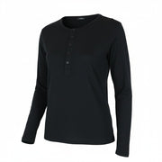 DENHAM Baldwin Women T-Shirt XS Black Cotton Blend Long Sleeved Half-Button