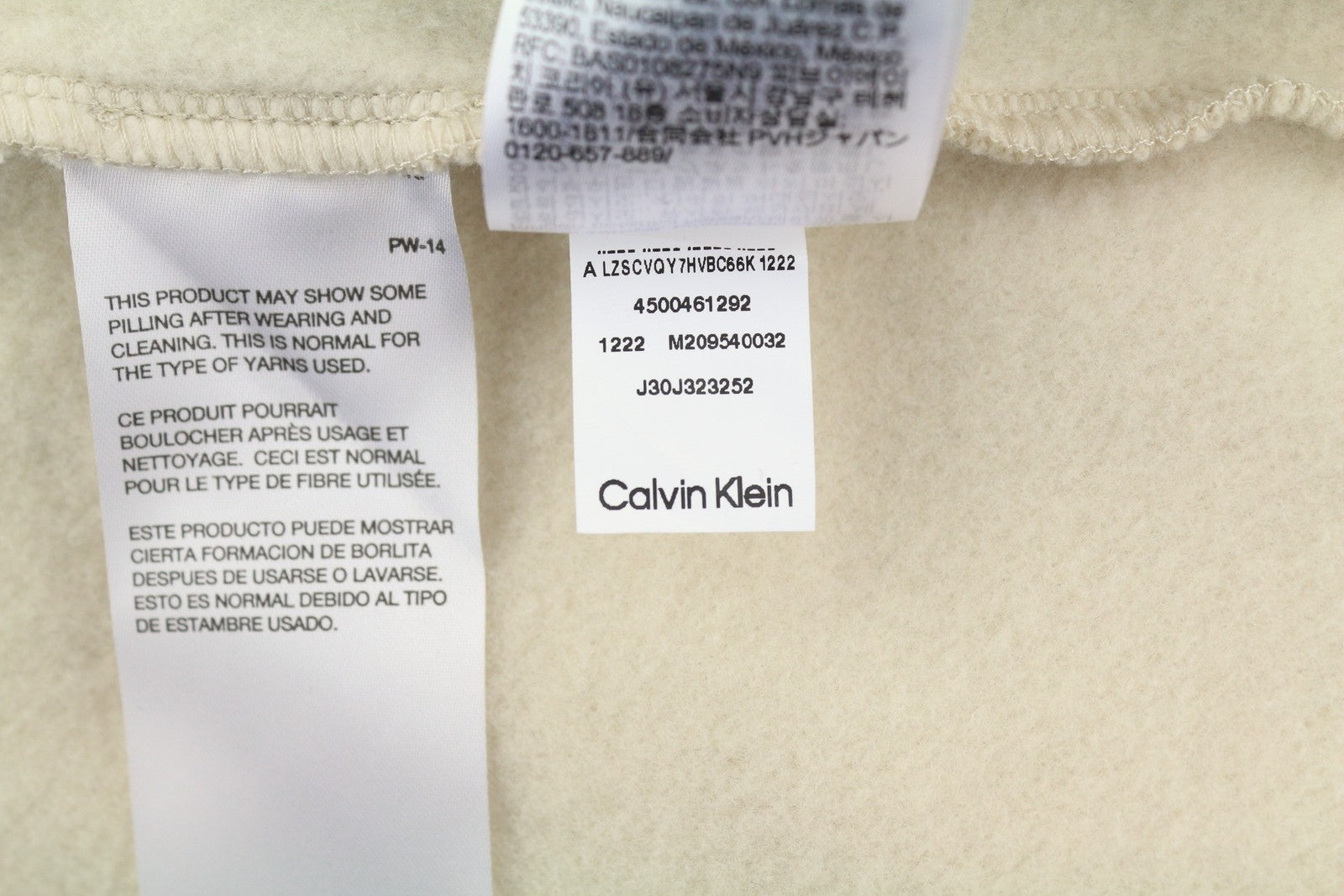 CALVIN KLEIN Men Hoodie M Beige Classic Logo Kangaroo Pocket Hooded Pull On