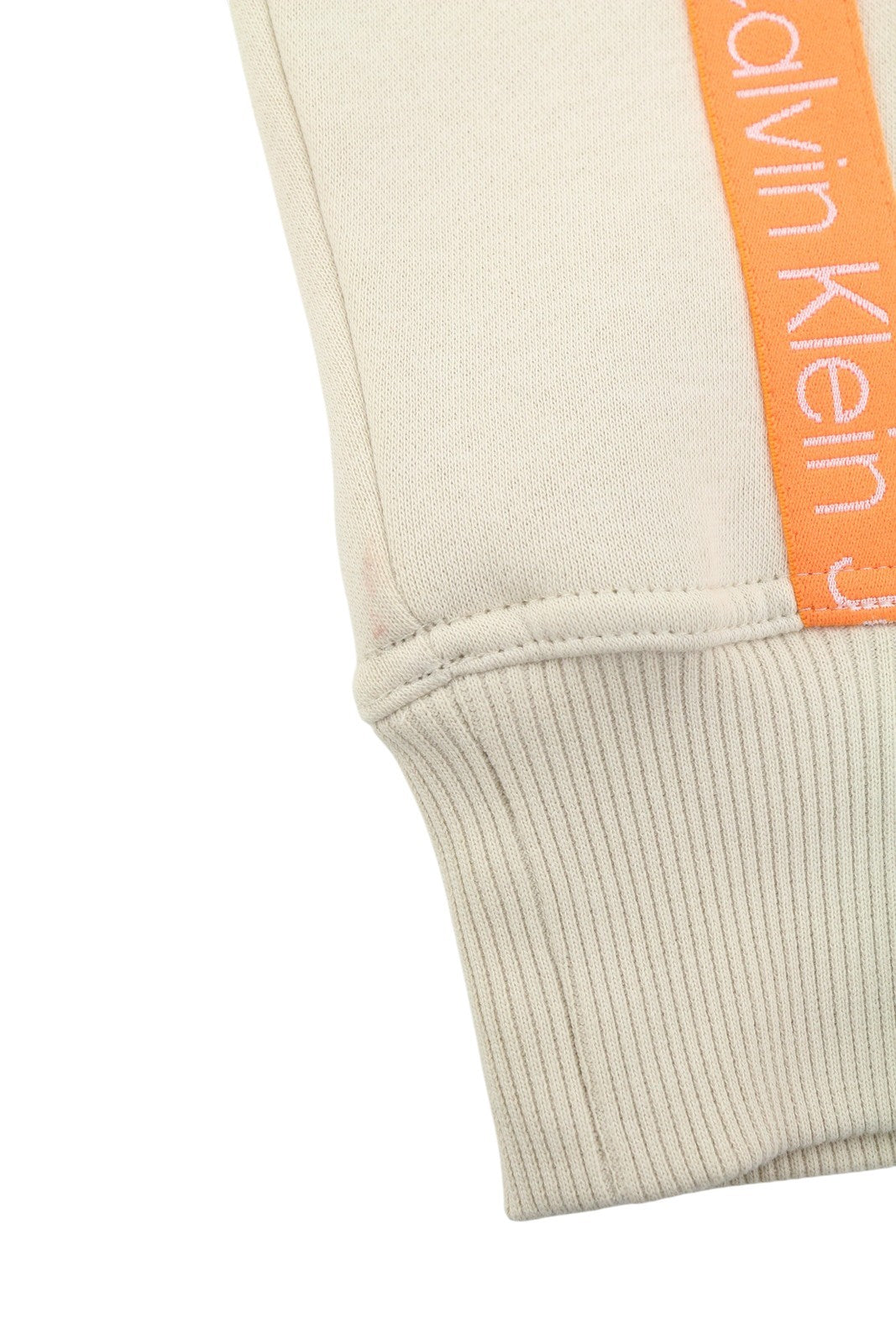 CALVIN KLEIN Men Hoodie M Beige Classic Logo Kangaroo Pocket Hooded Pull On