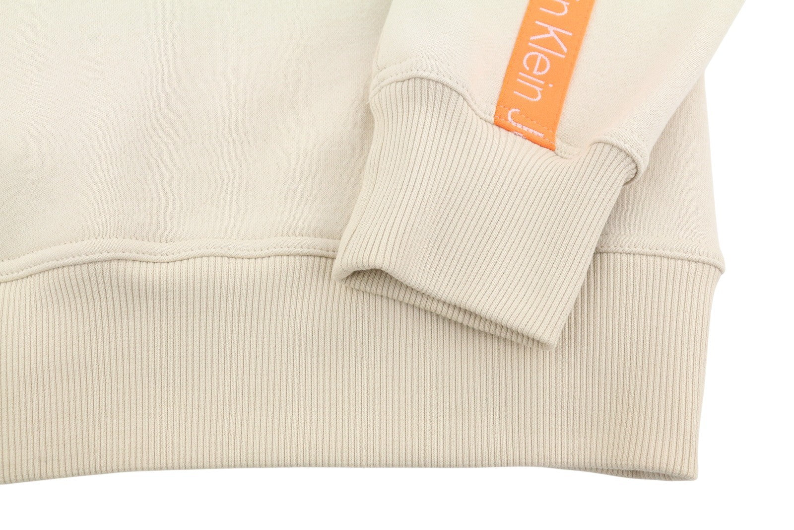 CALVIN KLEIN Men Hoodie M Beige Classic Logo Kangaroo Pocket Hooded Pull On