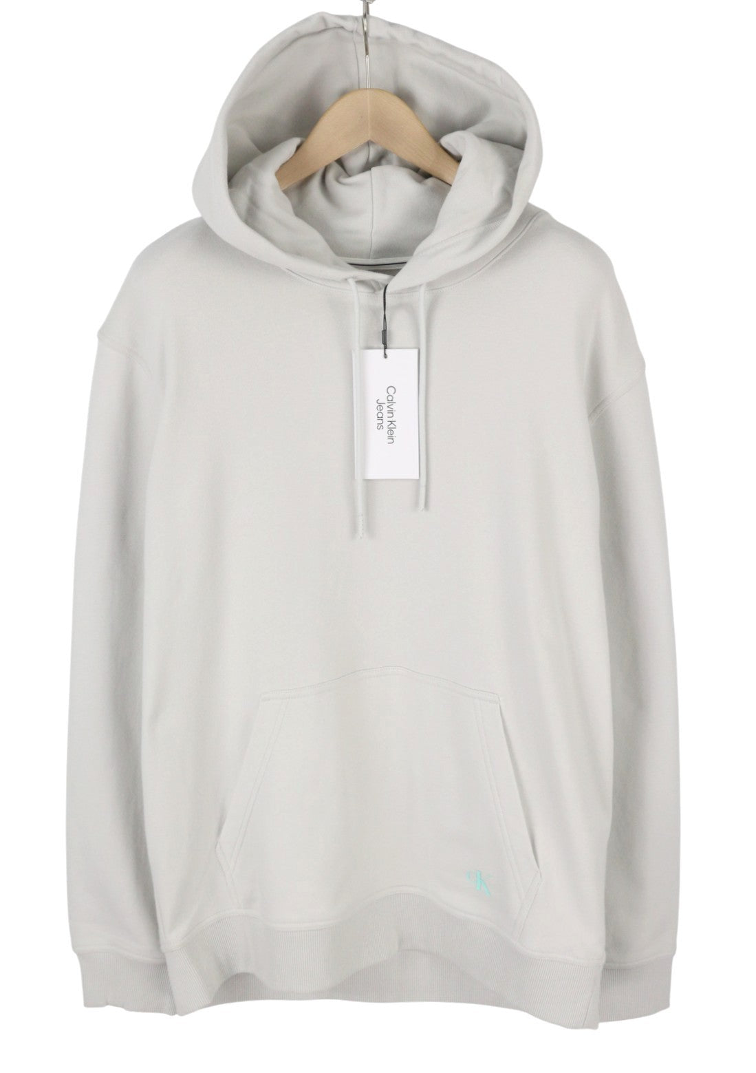 CALVIN KLEIN Men Hoodie XL Lunar Rock Grey Kangaroo Pocket Logo Back Pull On