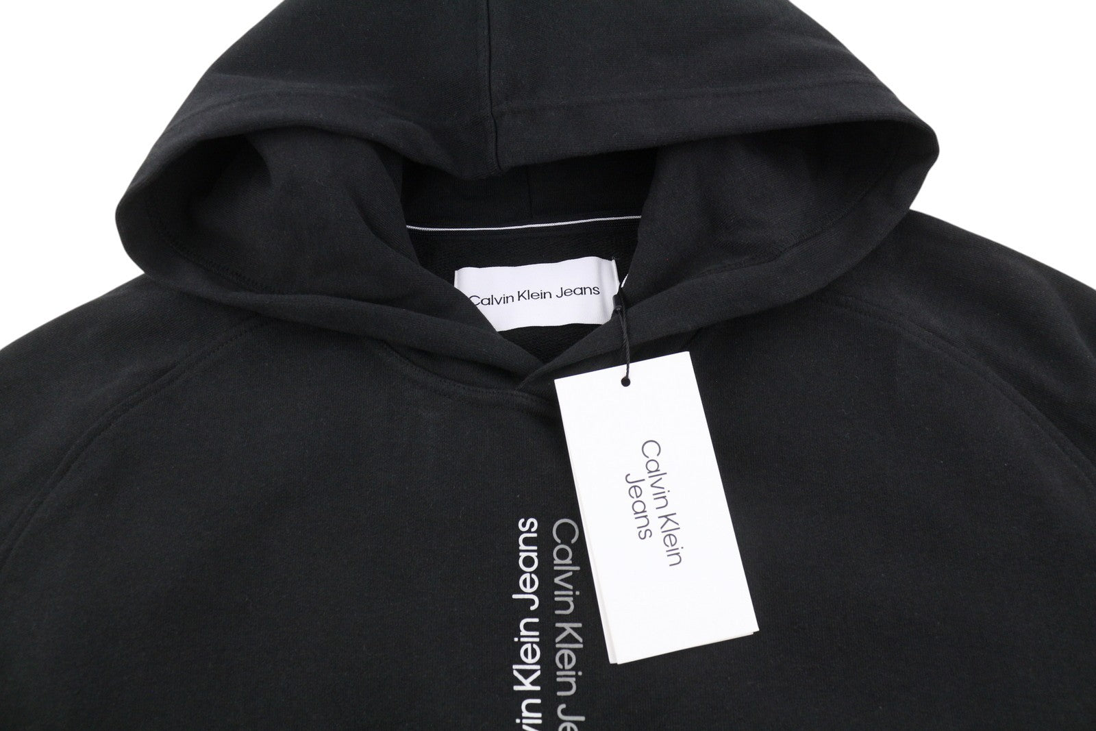 CALVIN KLEIN Men Hoodie XL Black Cotton Oversized Logo Hooded Pull On