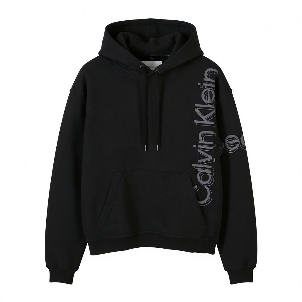 CALVIN KLEIN Men Hoodie S Black Loose Oversized Kangaroo Pocket Hooded Pull On