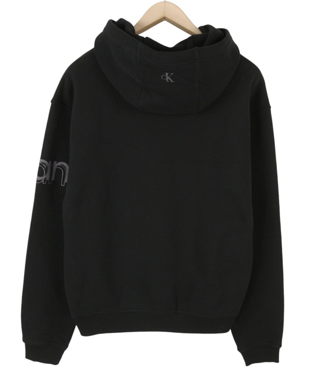 CALVIN KLEIN Men Hoodie L Black Loose Oversized Kangaroo Pocket Hooded Pull On