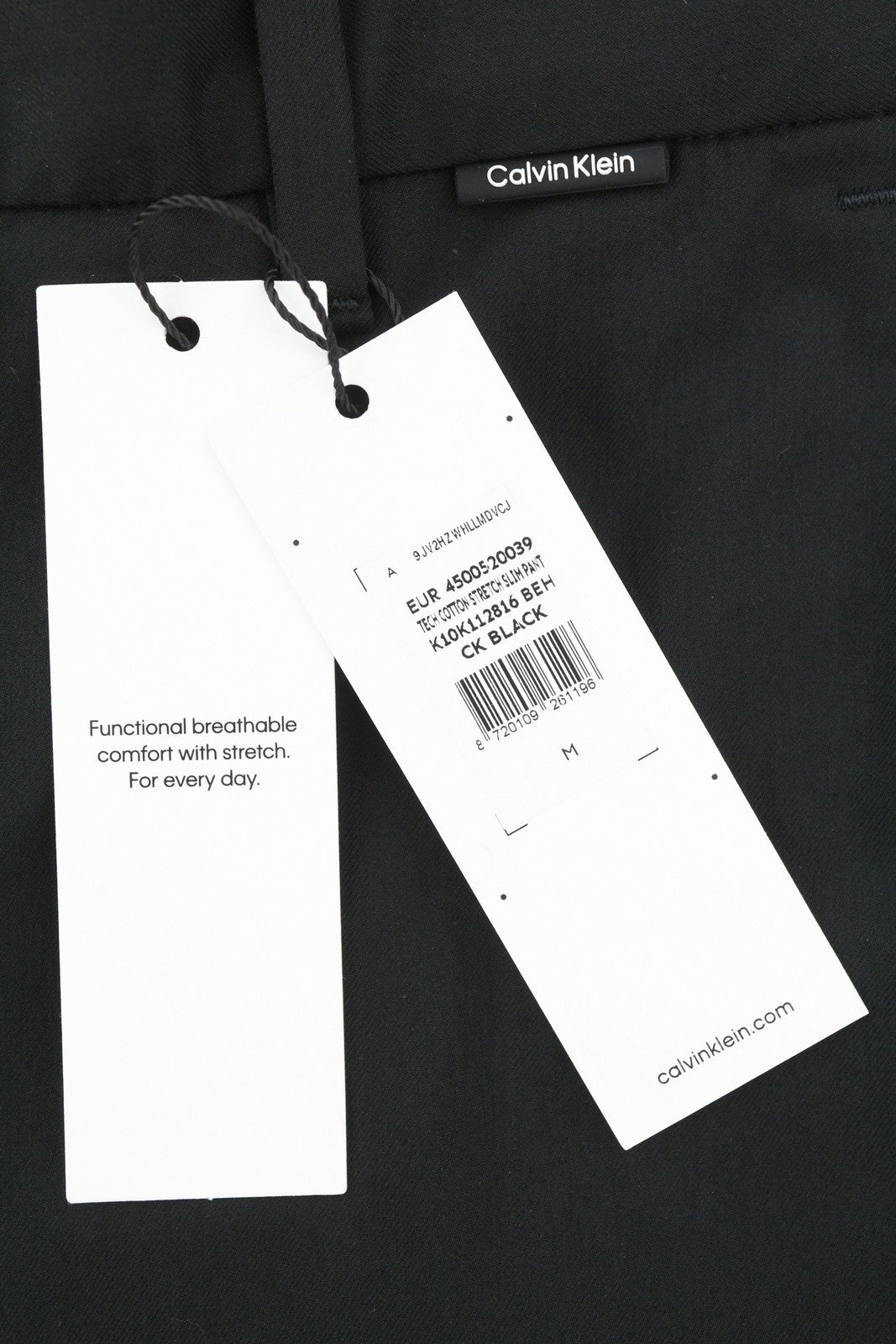 CALVIN KLEIN Tech Cotton Stretch Slim Men Trousers M Black Zip Fly Chino