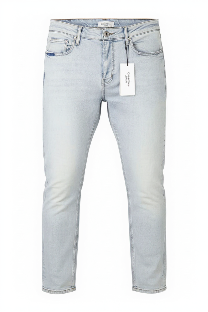CALVIN KLEIN Slim Straight Men Jeans W34/L32 Blue Faded Whiskers Denim Zip Fly