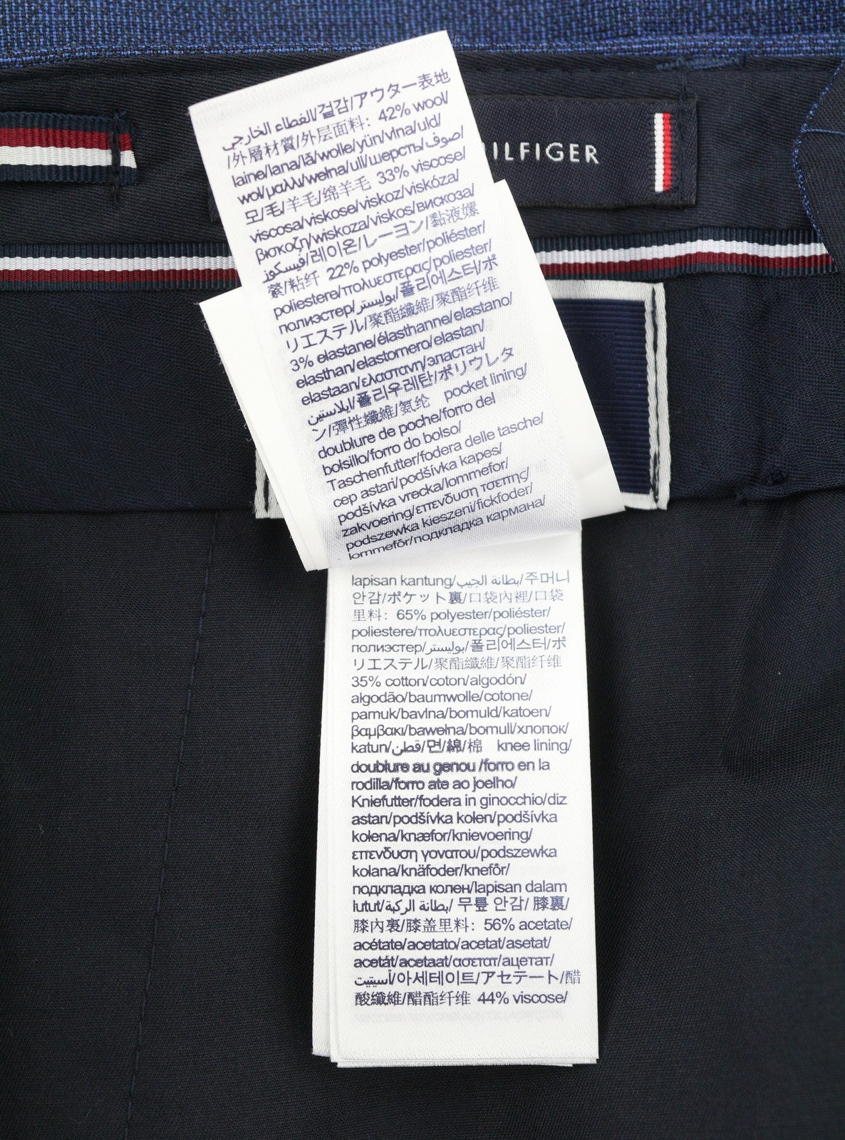TOMMY HILFIGER THFlex Micro Structure Men Trousers EU48 Blue Wool Blend