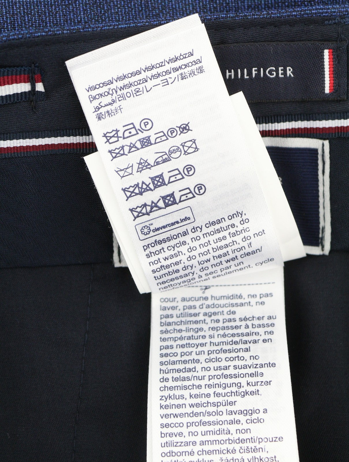 TOMMY HILFIGER THFlex Micro Structure Men Trousers EU48 Blue Wool Blend