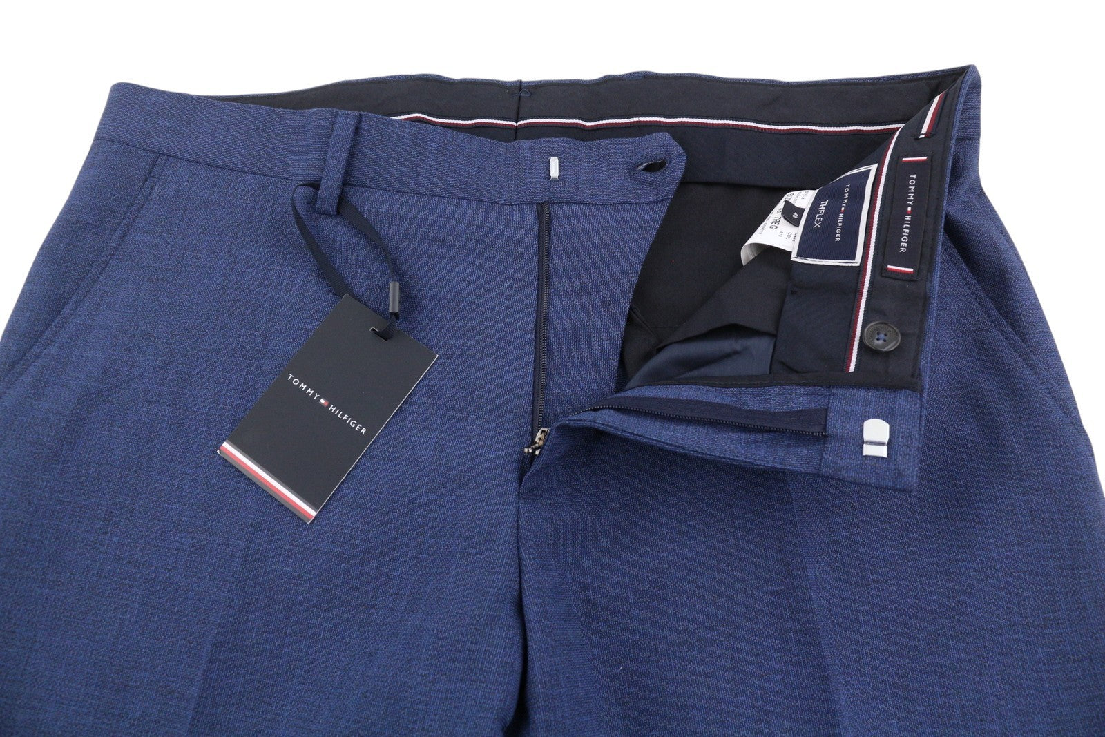 TOMMY HILFIGER THFlex Micro Structure Men Trousers EU48 Blue Wool Blend