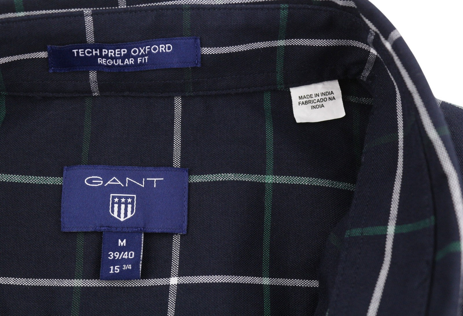 GANT Tech Prep Oxford Check Men Shirt M Navy Button-Down Neck Casual Shirt