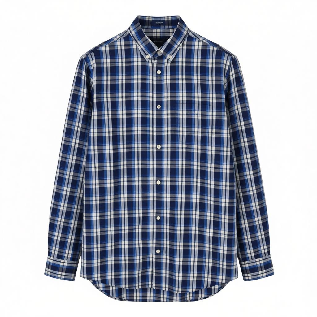 GANT Tech Prep Oxford Check Men Shirt M Blue Button-Down Neck Casual Shirt