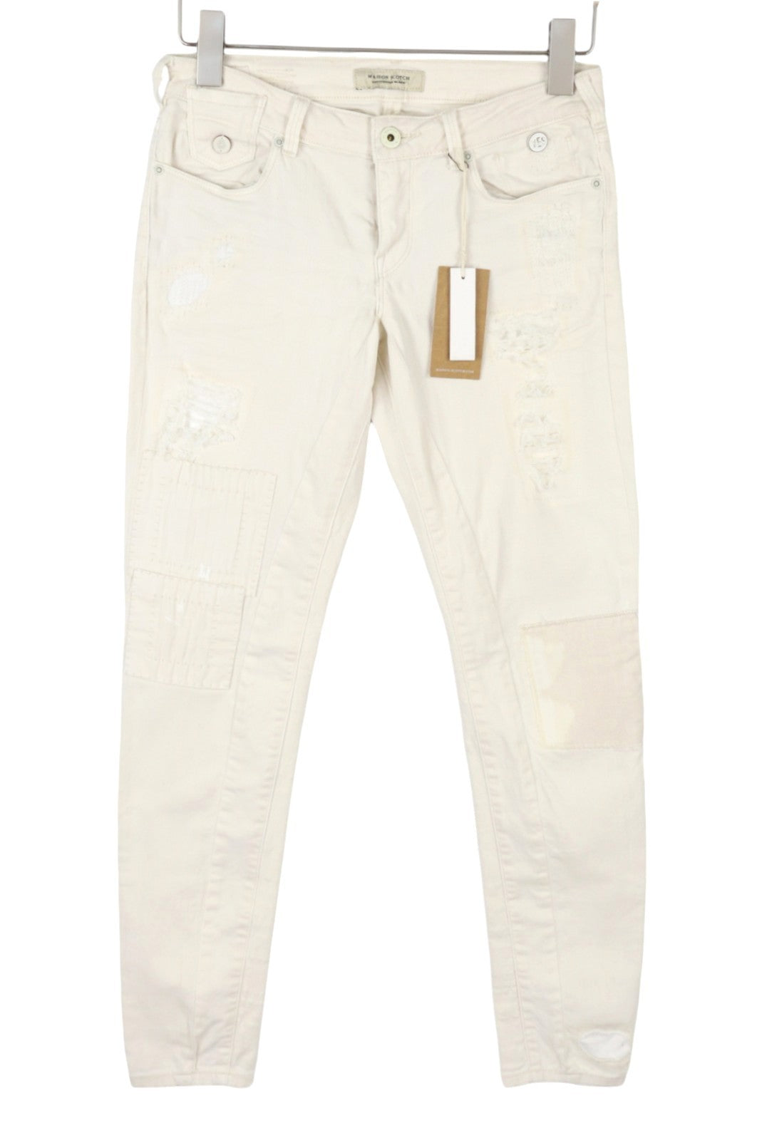 MAISON SCOTCH La Parisienne Women Jeans W28 Ivory Skinny Distress Patches