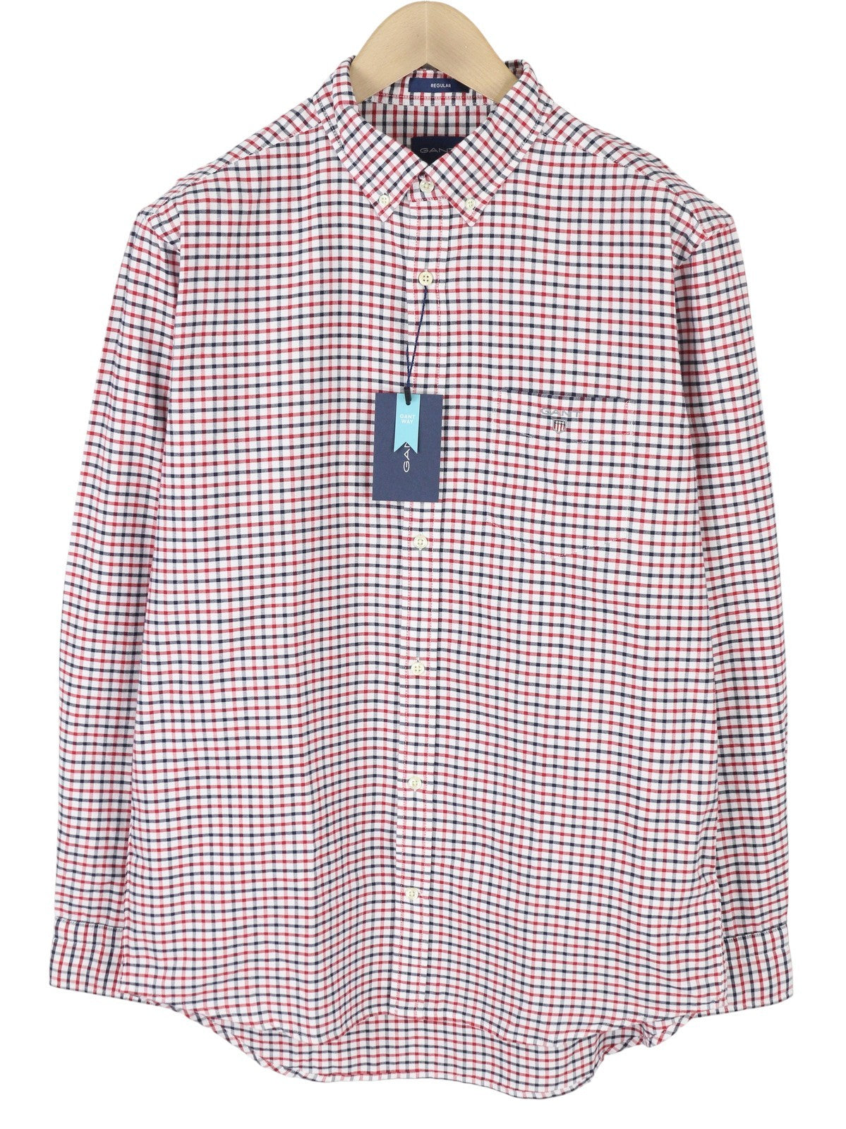 GANT Oxford Tattersall Men Shirt L Equestrian Red Button-Down Pocket Shirt