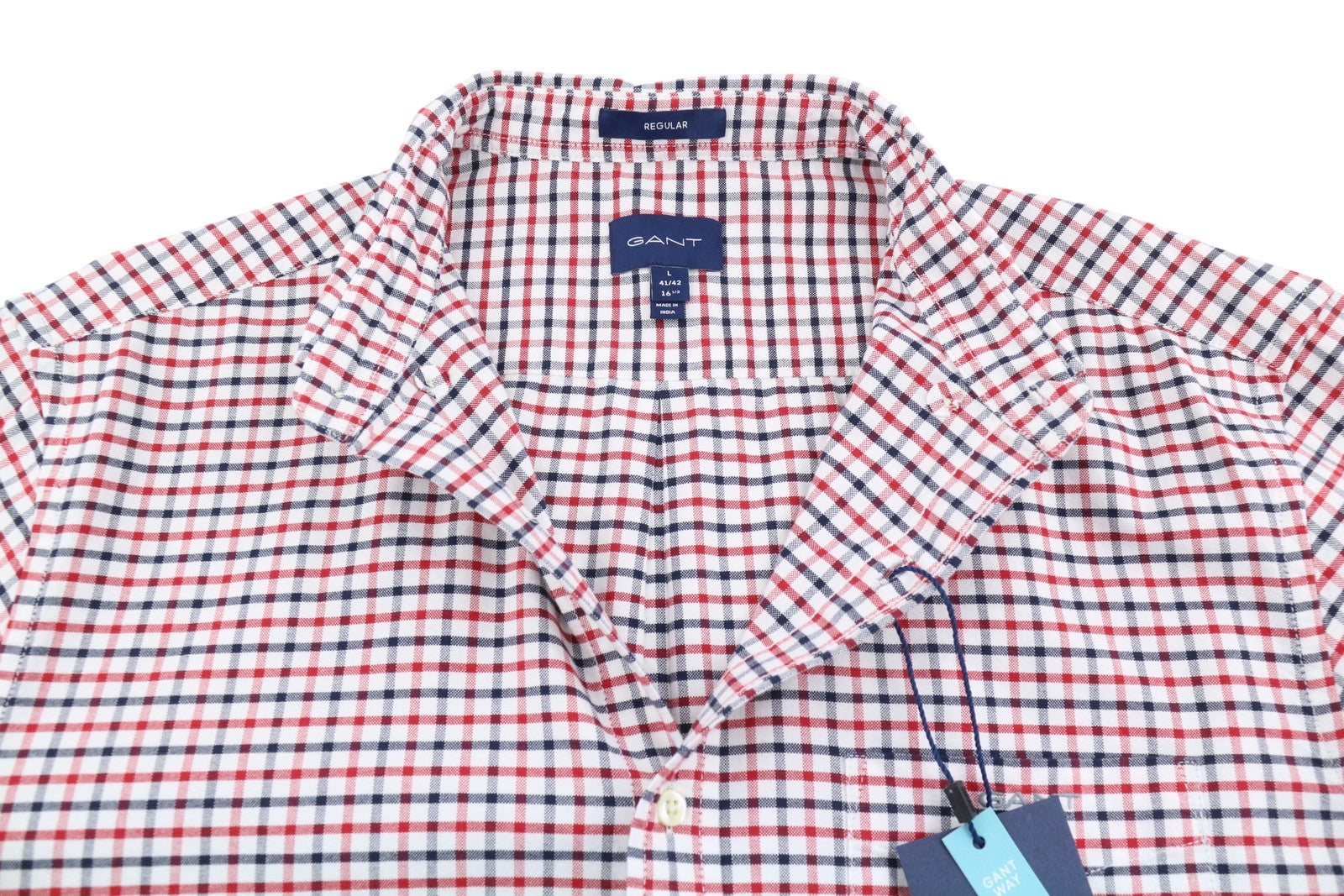 GANT Oxford Tattersall Men Shirt L Equestrian Red Button-Down Pocket Shirt