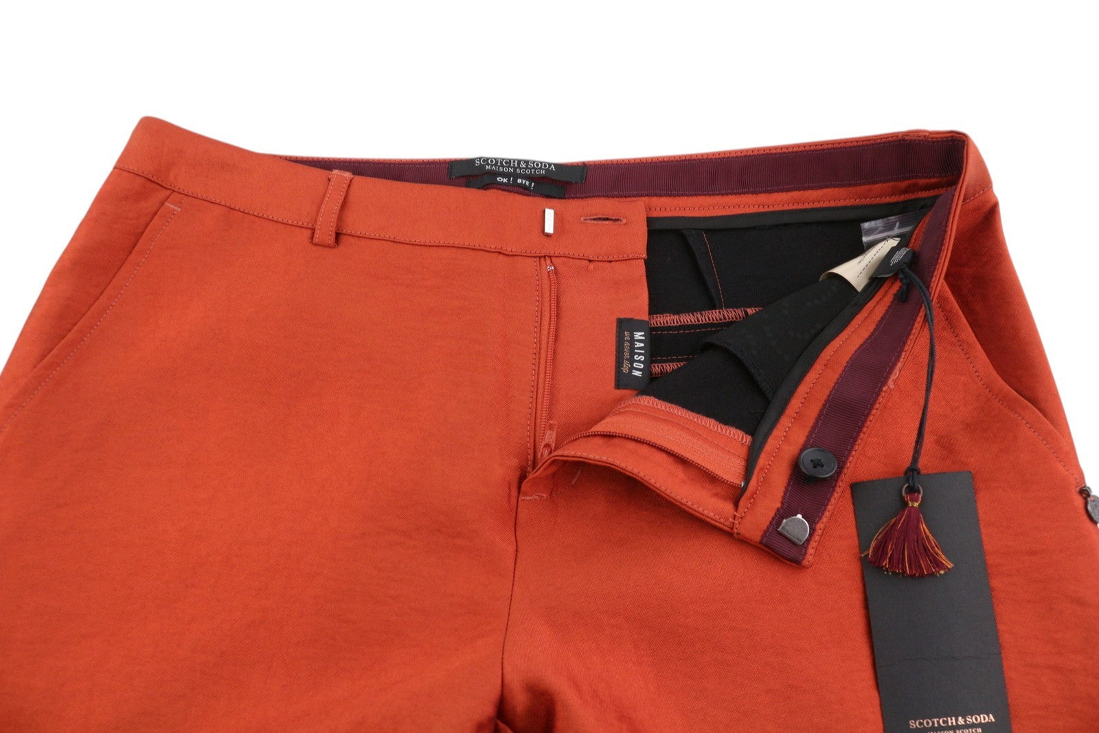 MAISON SCOTCH Women Trousers S Orange Shiny Look Sideline Zipper Slim Fit