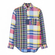 GANT Mixed Panel Linen Madras Men Shirt S Colourful Button-Down Casual Shirt