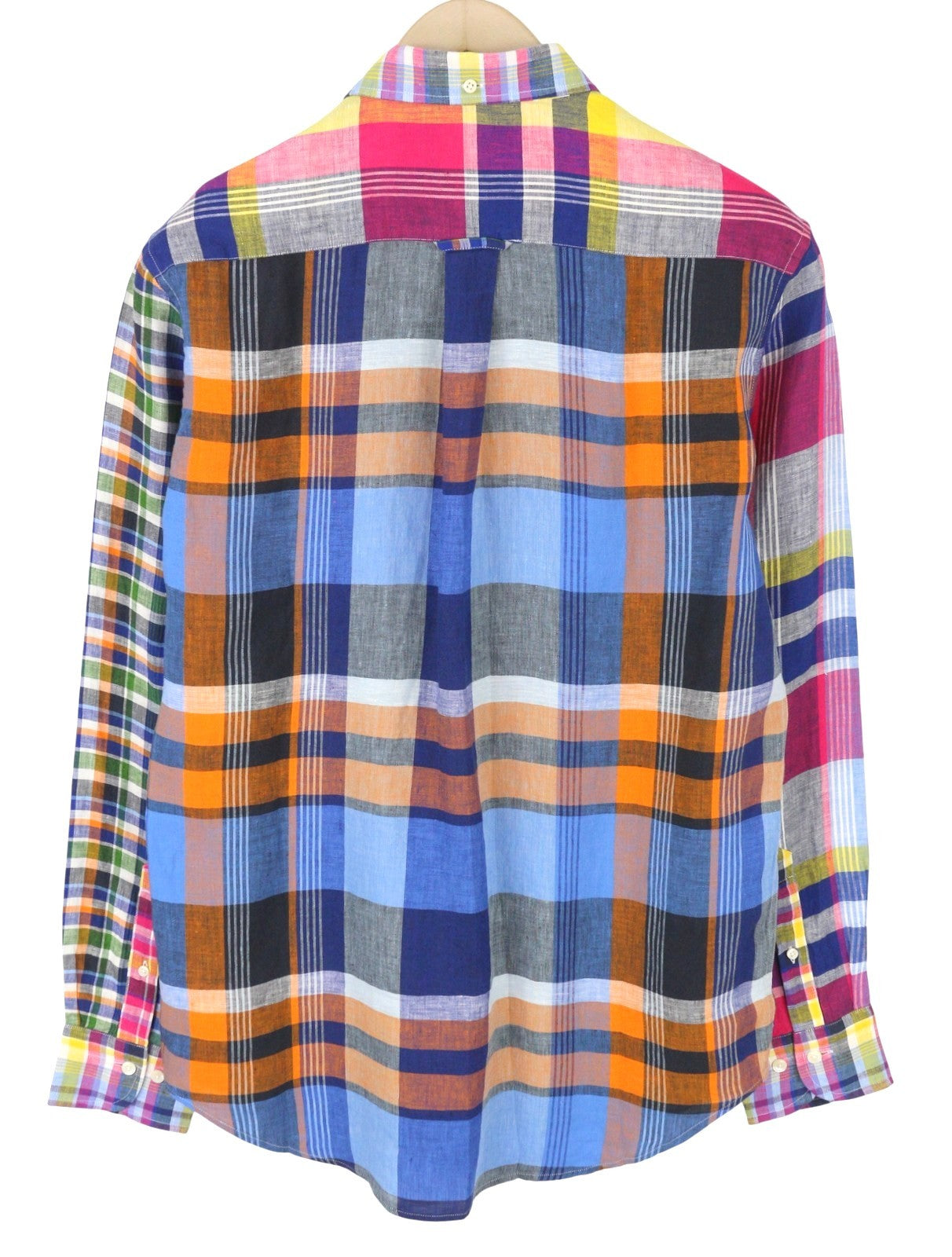 GANT Mixed Panel Linen Madras Men Shirt S Colourful Button-Down Casual Shirt