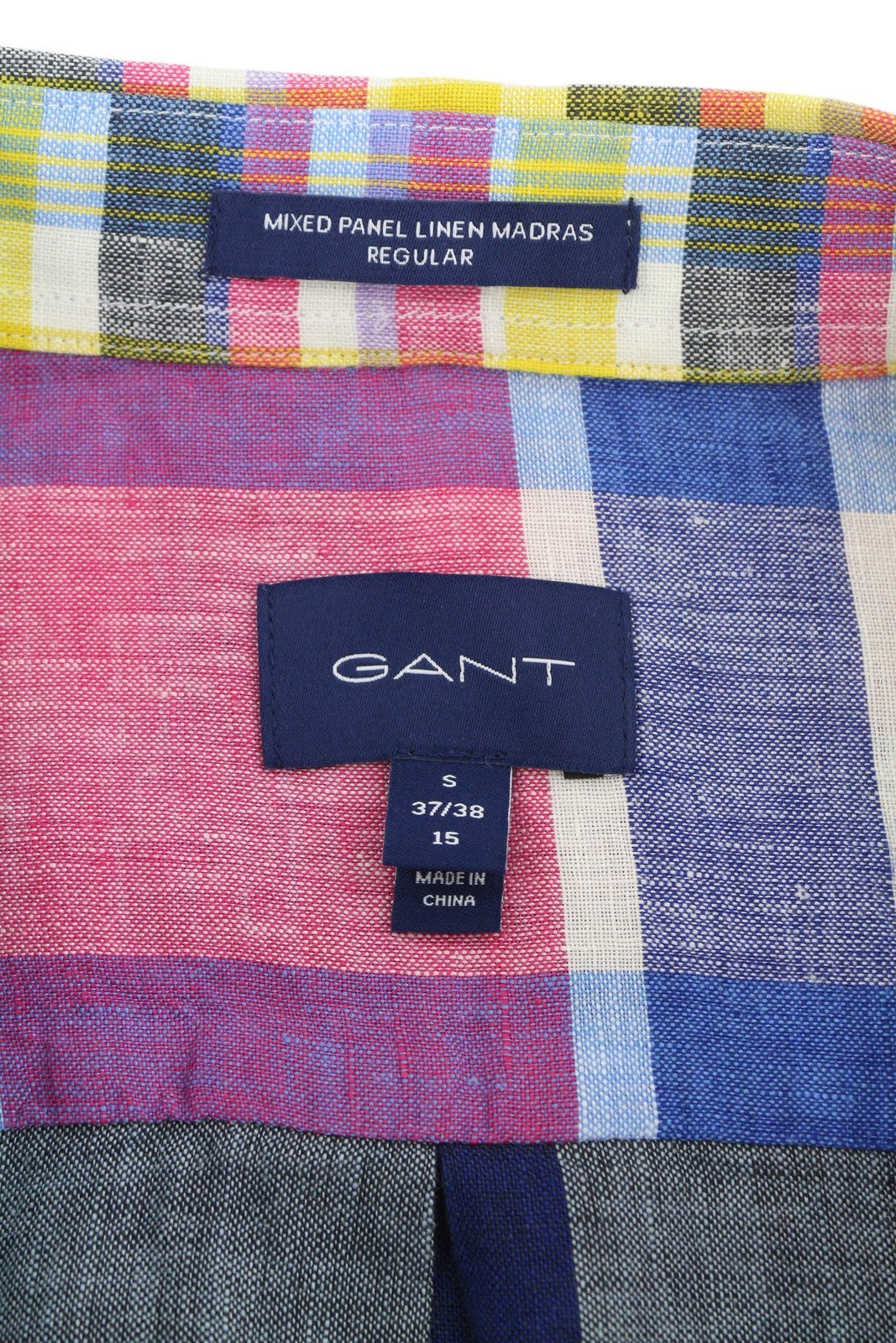 GANT Mixed Panel Linen Madras Men Shirt S Colourful Button-Down Casual Shirt