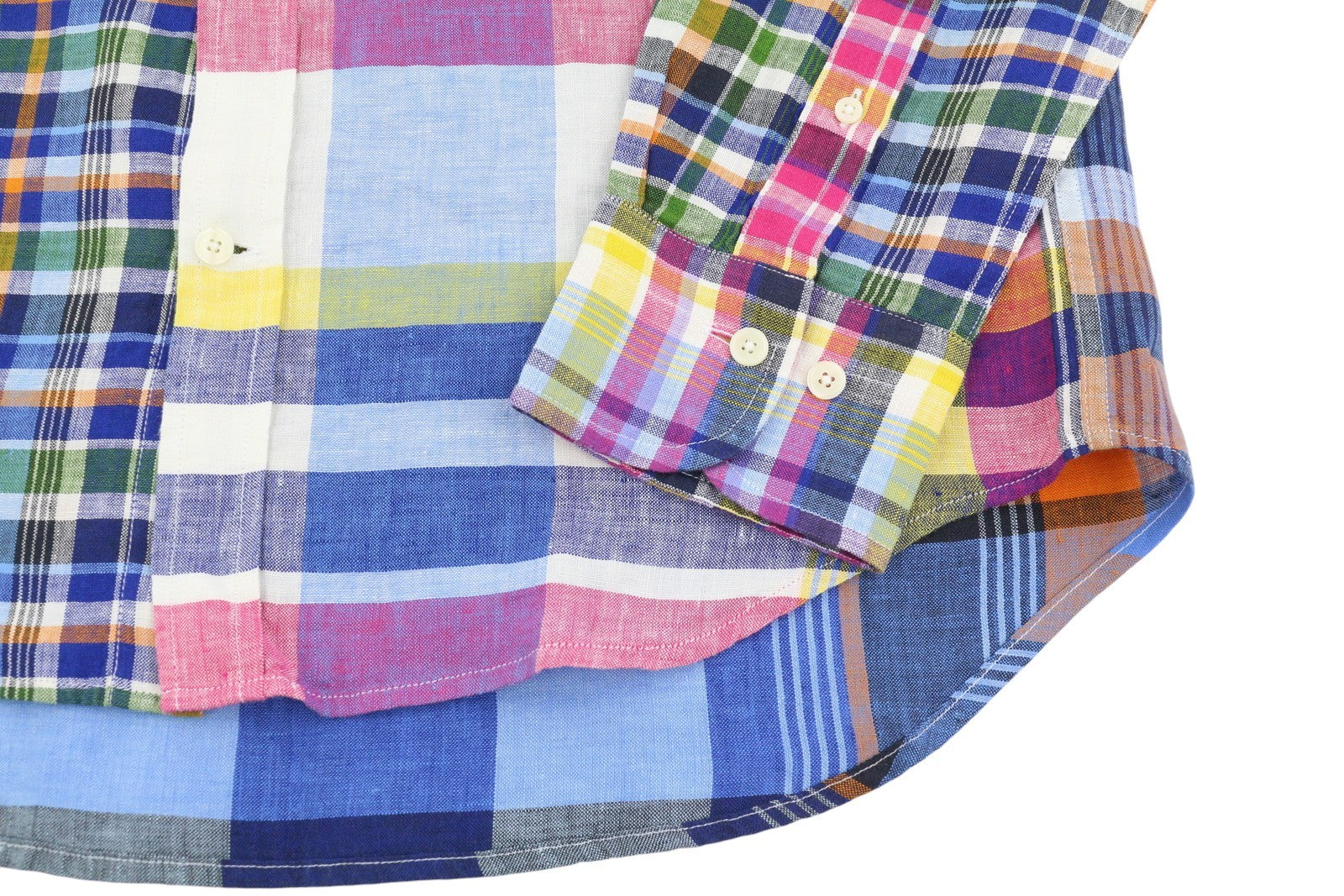 GANT Mixed Panel Linen Madras Men Shirt L Colourful Button-Down Casual Shirt