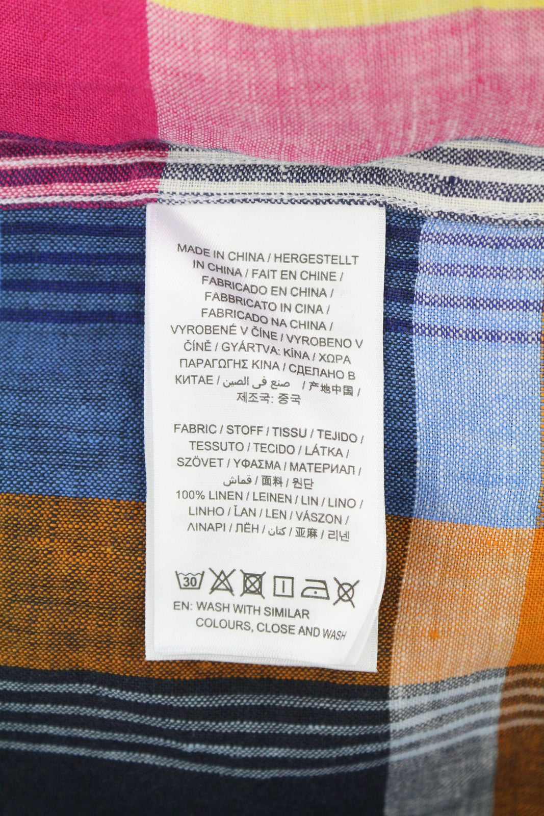 GANT Mixed Panel Linen Madras Men Shirt L Colourful Button-Down Casual Shirt