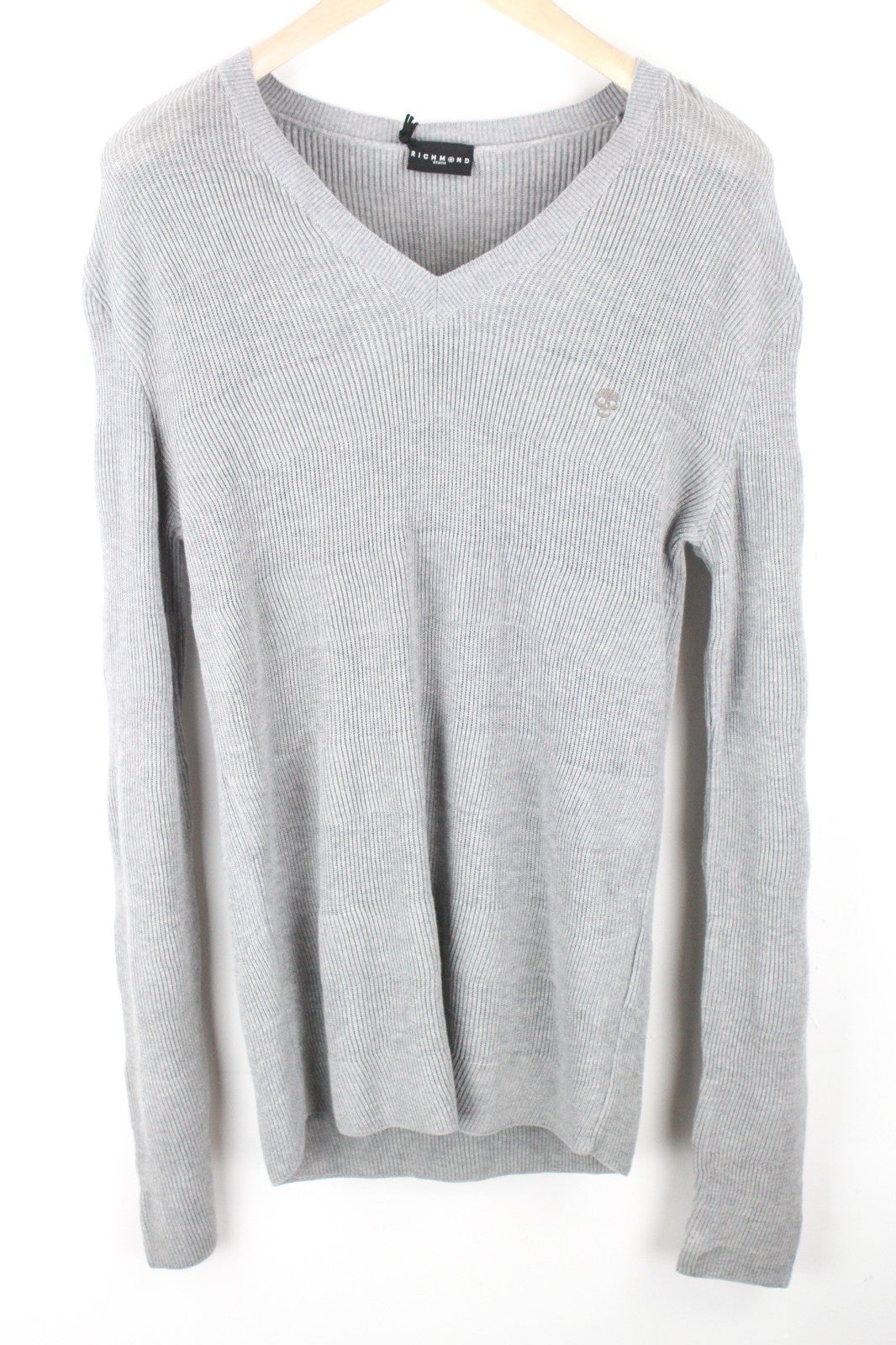 RICHMOND  Men Sweatshirt M/L Grey Pure Cotton V-neck Long Sleeved Casual