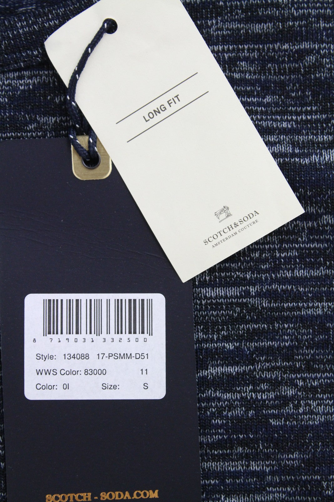 SCOTCH & SODA Ams Couture Men T-Shirt S Blue Cotton Blend Long Fit Short Sleeve