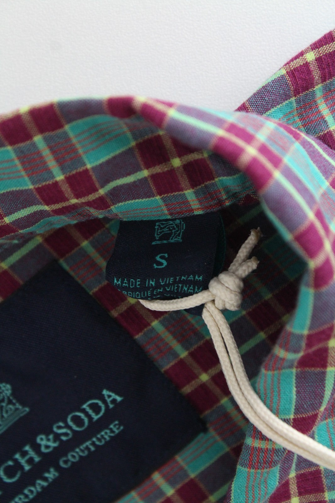 SCOTCH & SODA Ams Couture Men Shirt S Green Checked Short Sleeve Cotton Linen