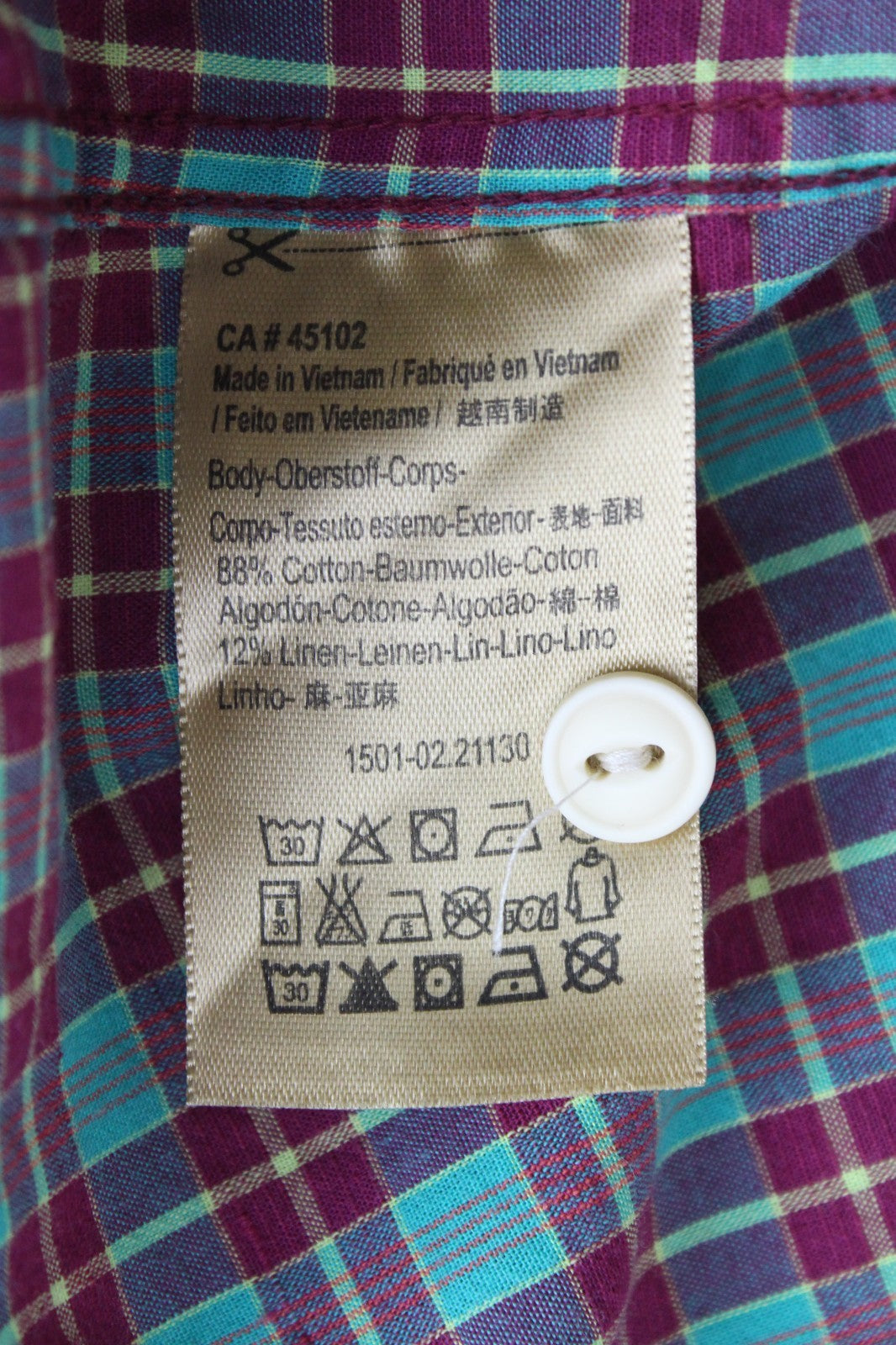 SCOTCH & SODA Ams Couture Men Shirt S Green Checked Short Sleeve Cotton Linen