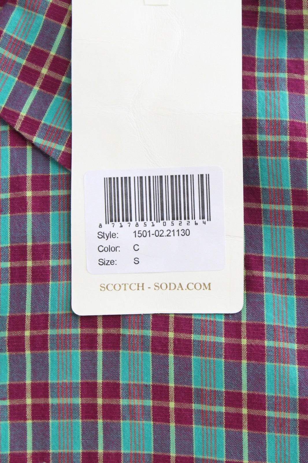 SCOTCH & SODA Ams Couture Men Shirt S Green Checked Patched Cotton Linen