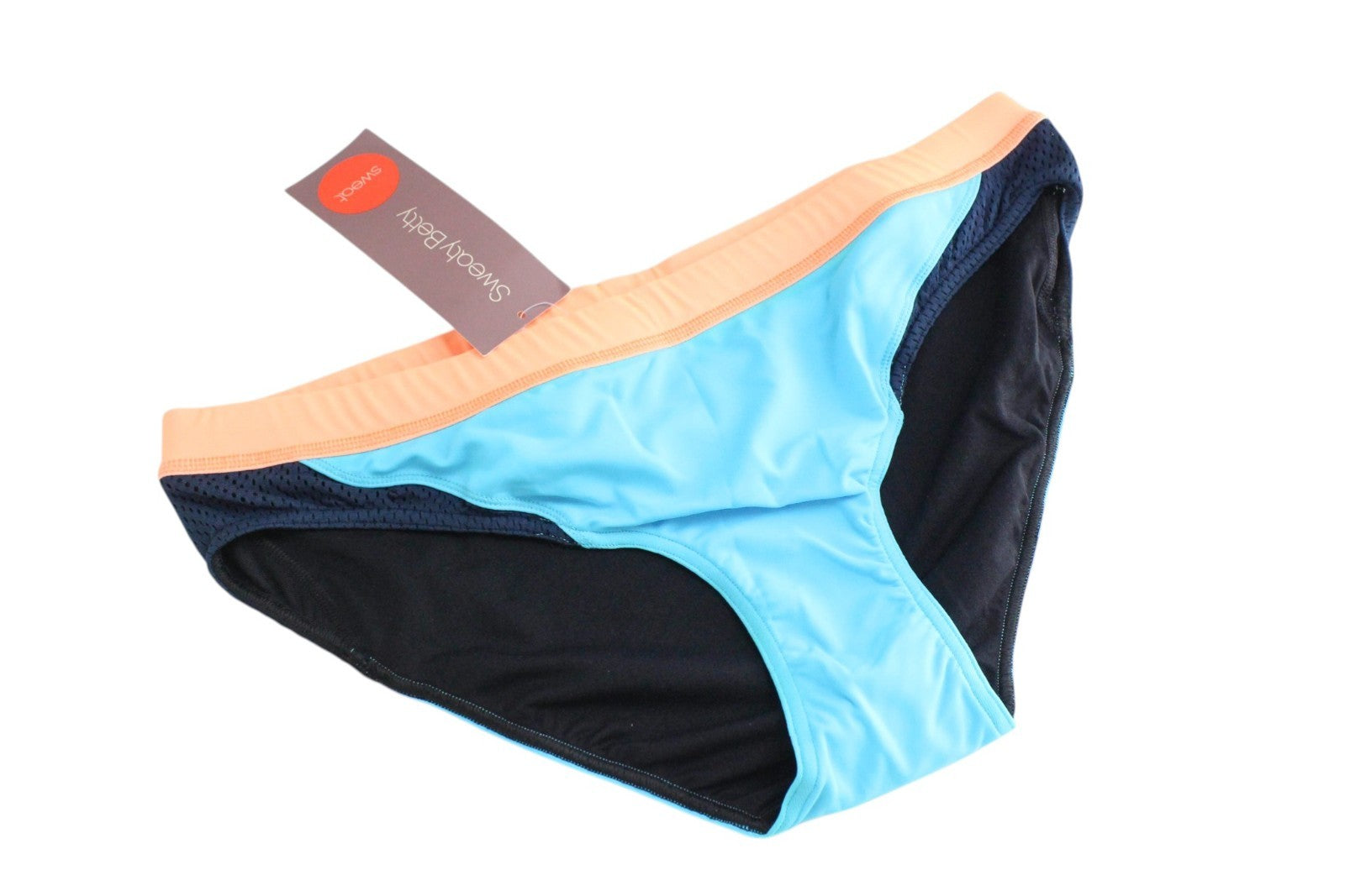 SWEATY BETTY Dive In Women Swimwear L Blue Stretch Low Rise Bikini Bottom