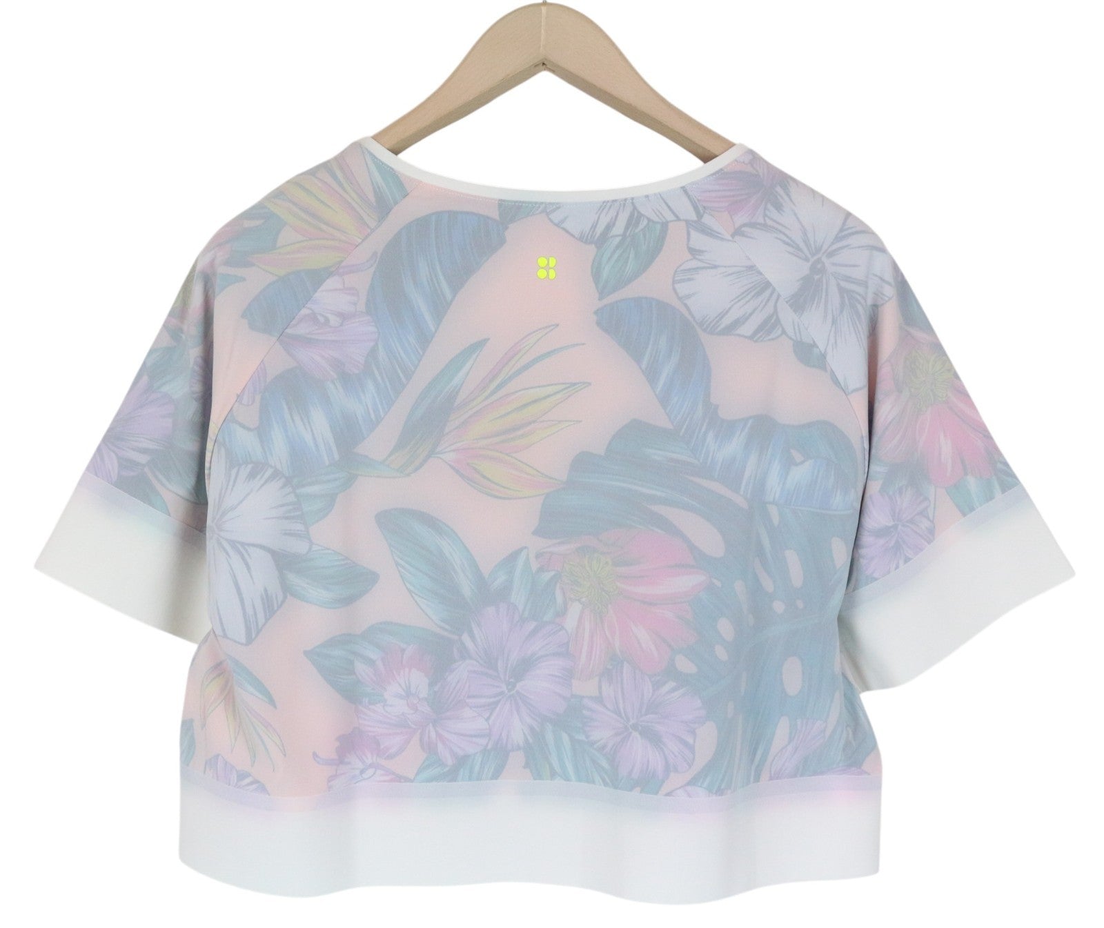 SWEATY BETTY Tournament Tennis Women T-Shirt M Off-White Stretch Cropped Printed