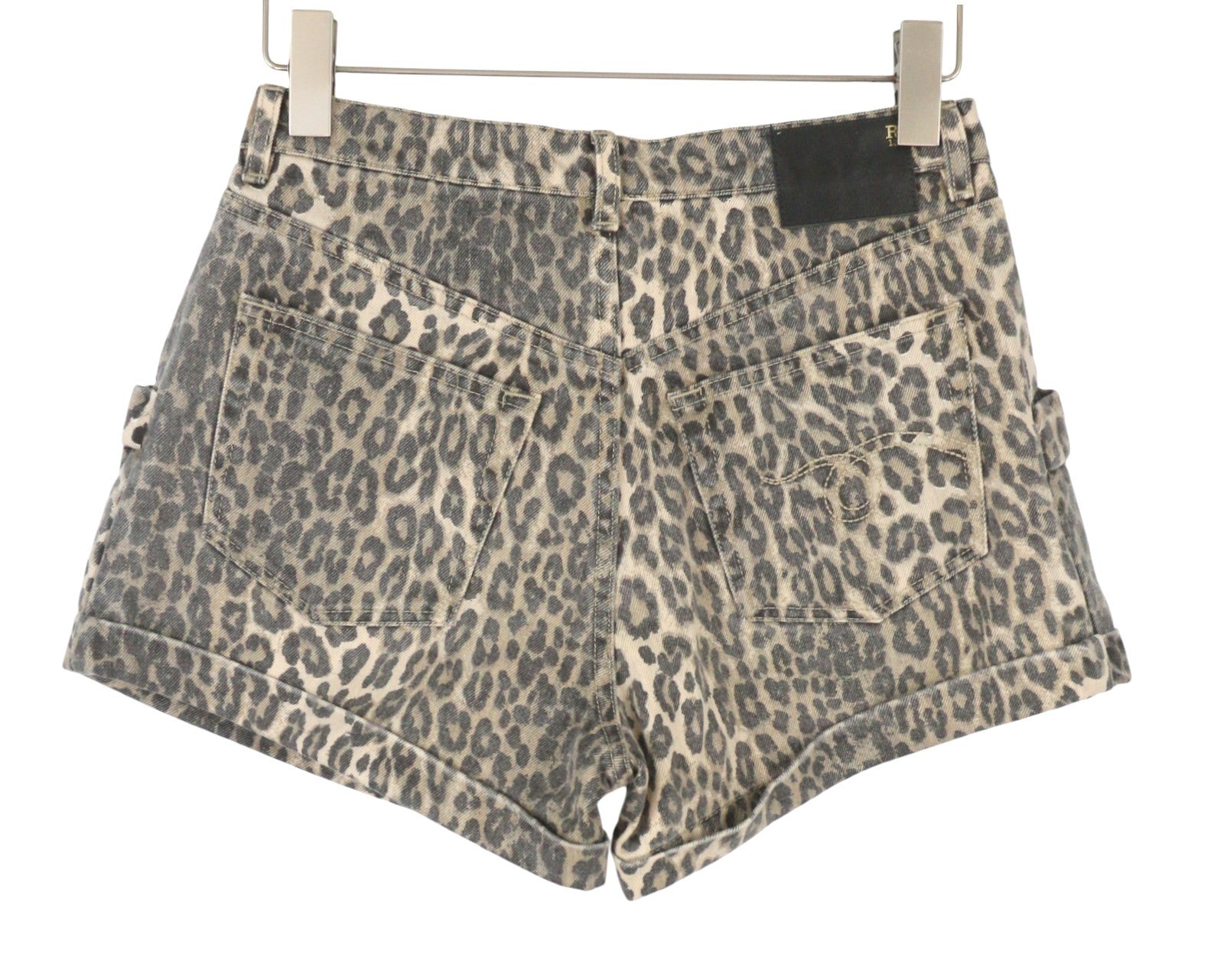 R13 Pouch Pocket Women Shorts 25 Rigid Ecru Leopard Button Turn-Up RRP795