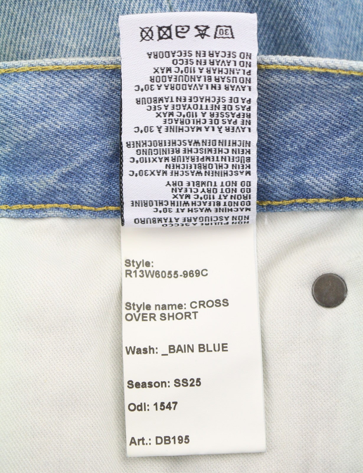 R13 Cross Over Women Shorts 24 Bain Blue Asymmetric Button Fastening Denim