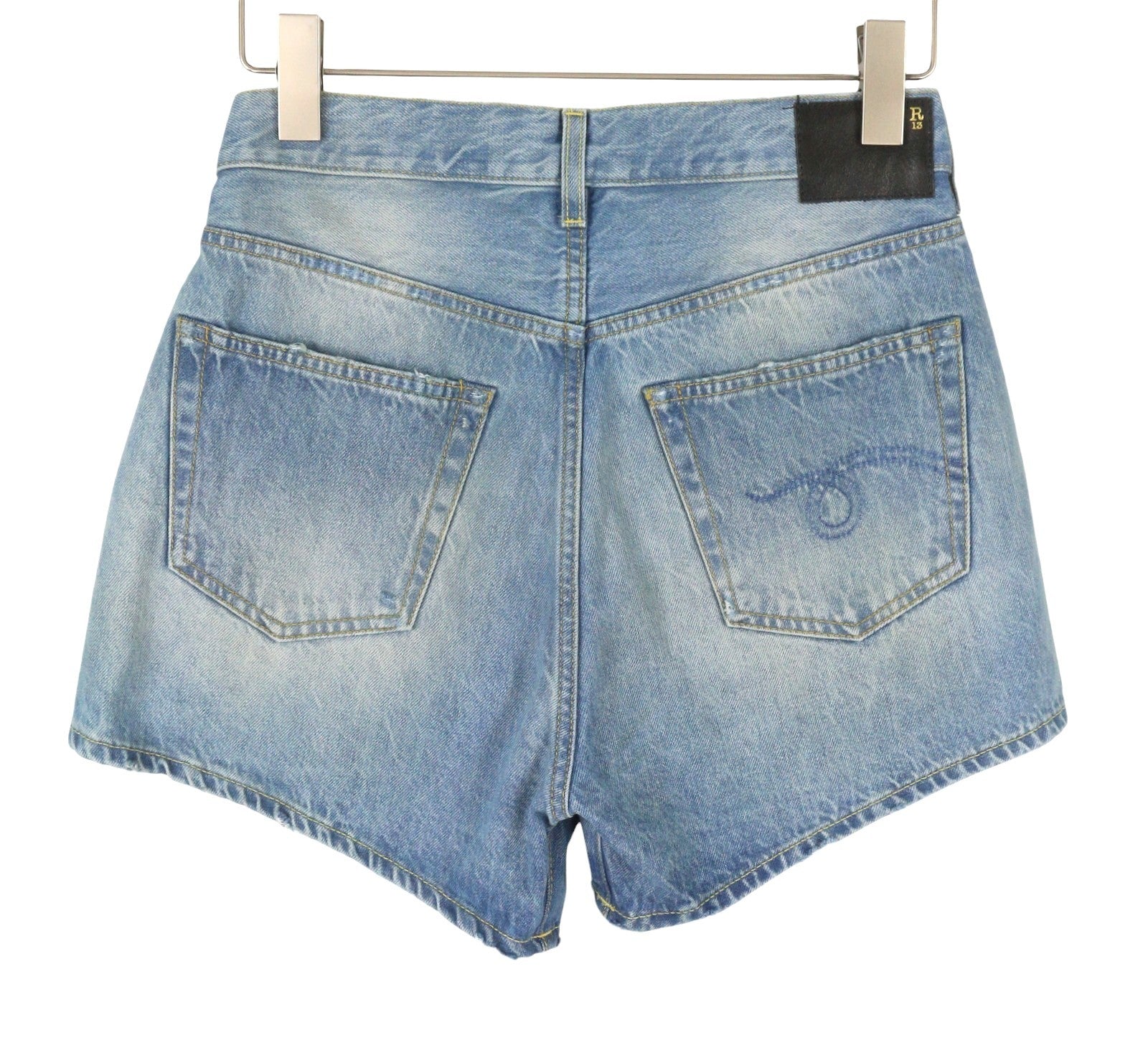 R13 Cross Over Women Shorts 24 Bain Blue Asymmetric Button Fastening Denim