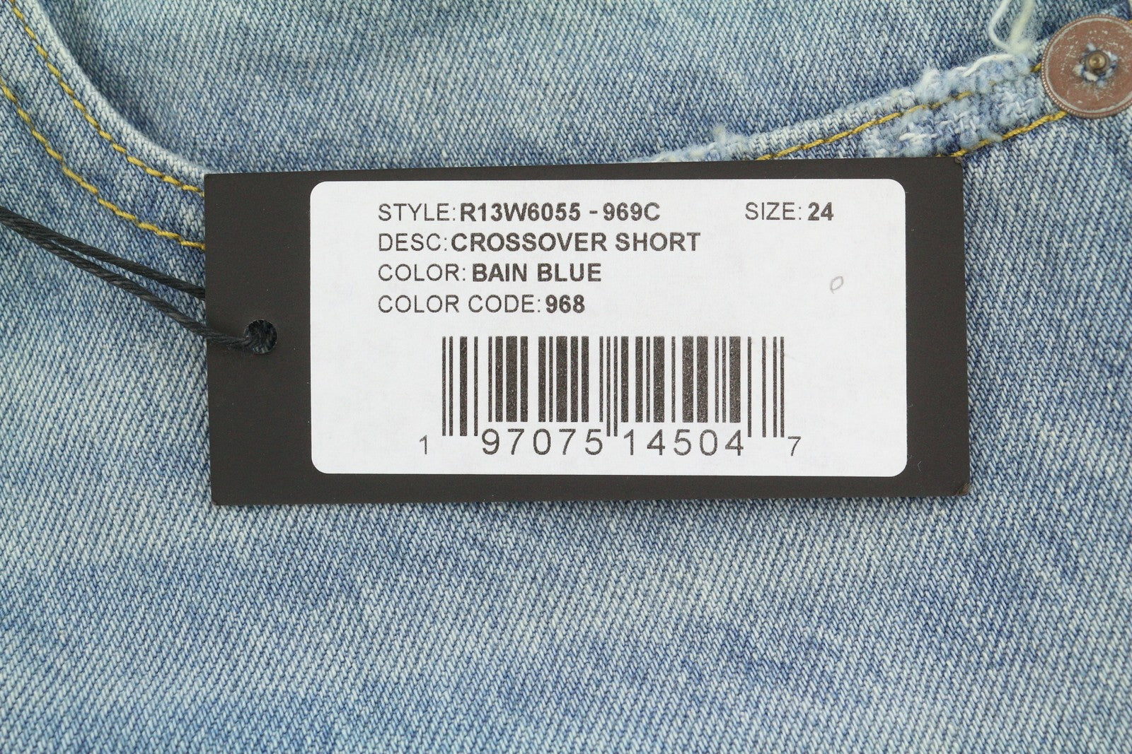 R13 Cross Over Women Shorts 24 Bain Blue Asymmetric Button Fastening Denim