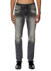 DIESEL 2019 D-Strukt 09G03 Men Jeans W29/L32 Grey Faded Whiskers Distress Slim