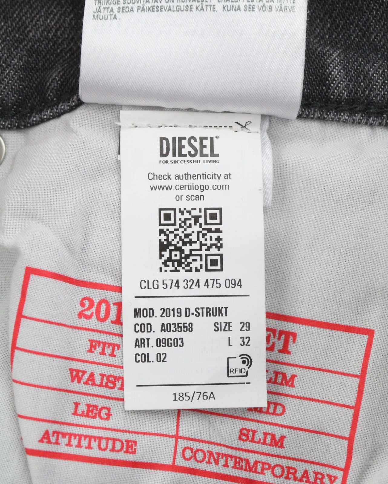 DIESEL 2019 D-Strukt 09G03 Men Jeans W29/L32 Grey Faded Whiskers Distress Slim