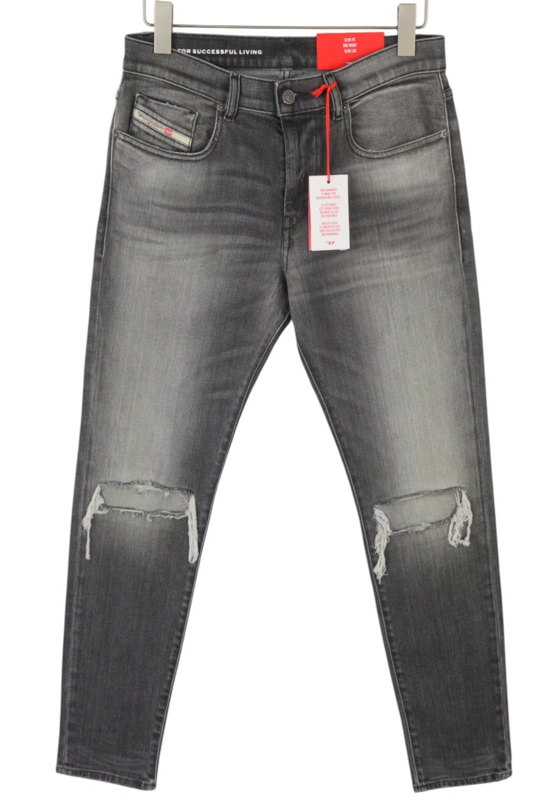 DIESEL 2019 D-Strukt 09G03 Men Jeans W29/L32 Grey Faded Whiskers Distress Slim
