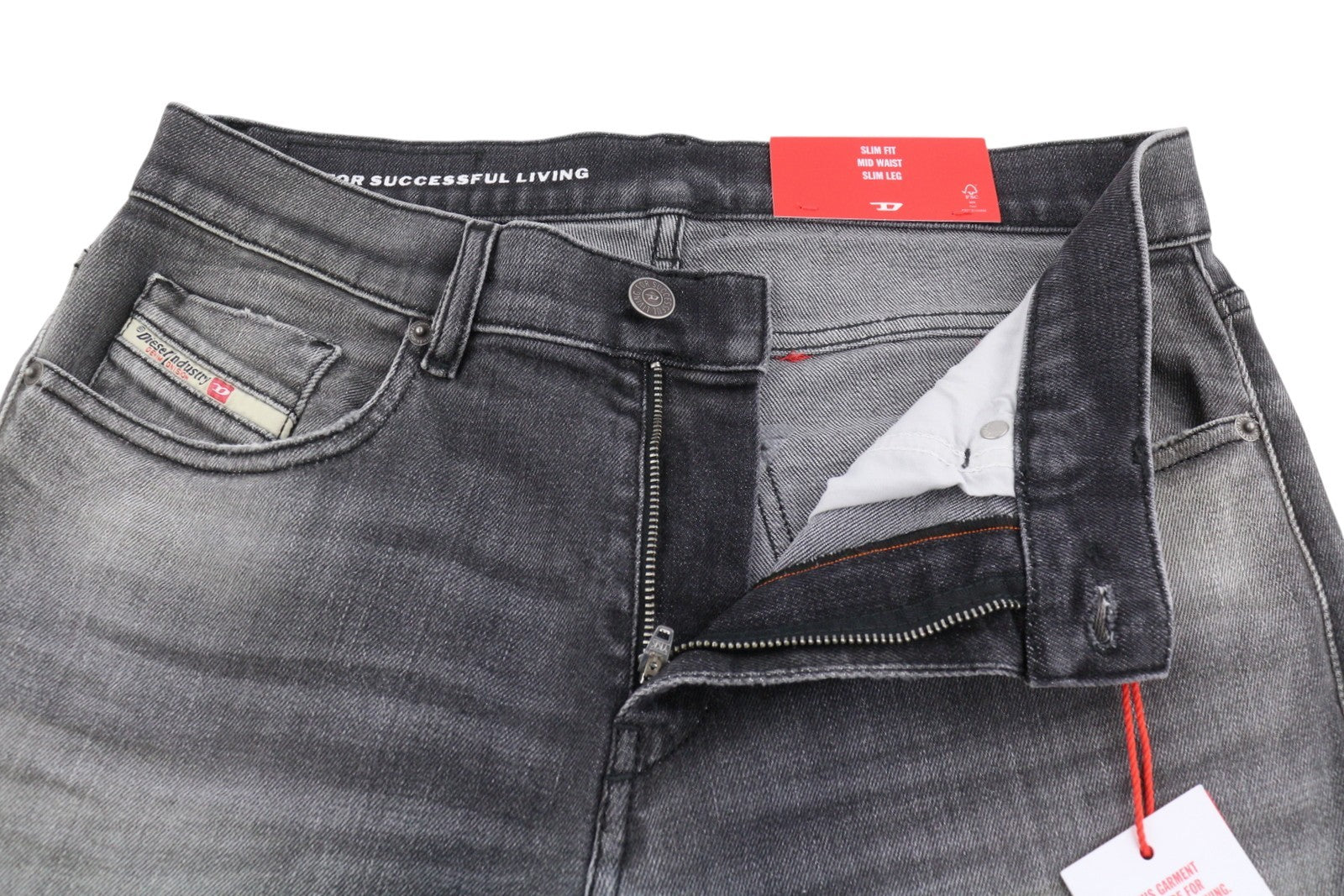 DIESEL 2019 D-Strukt 09G03 Men Jeans W29/L32 Grey Faded Whiskers Distress Slim