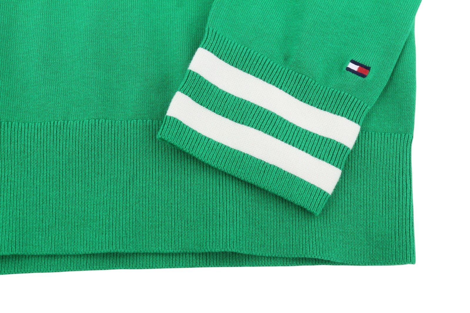 TOMMY HILFIGER Monotype Tipped Men Jumper S Green Knitted Crew Neck Pull On