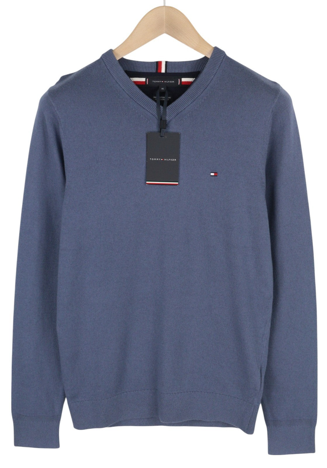 TOMMY HILFIGER Pima Org Ctn Cashmere V Neck Men Jumper XS Pull On Knitted Blue