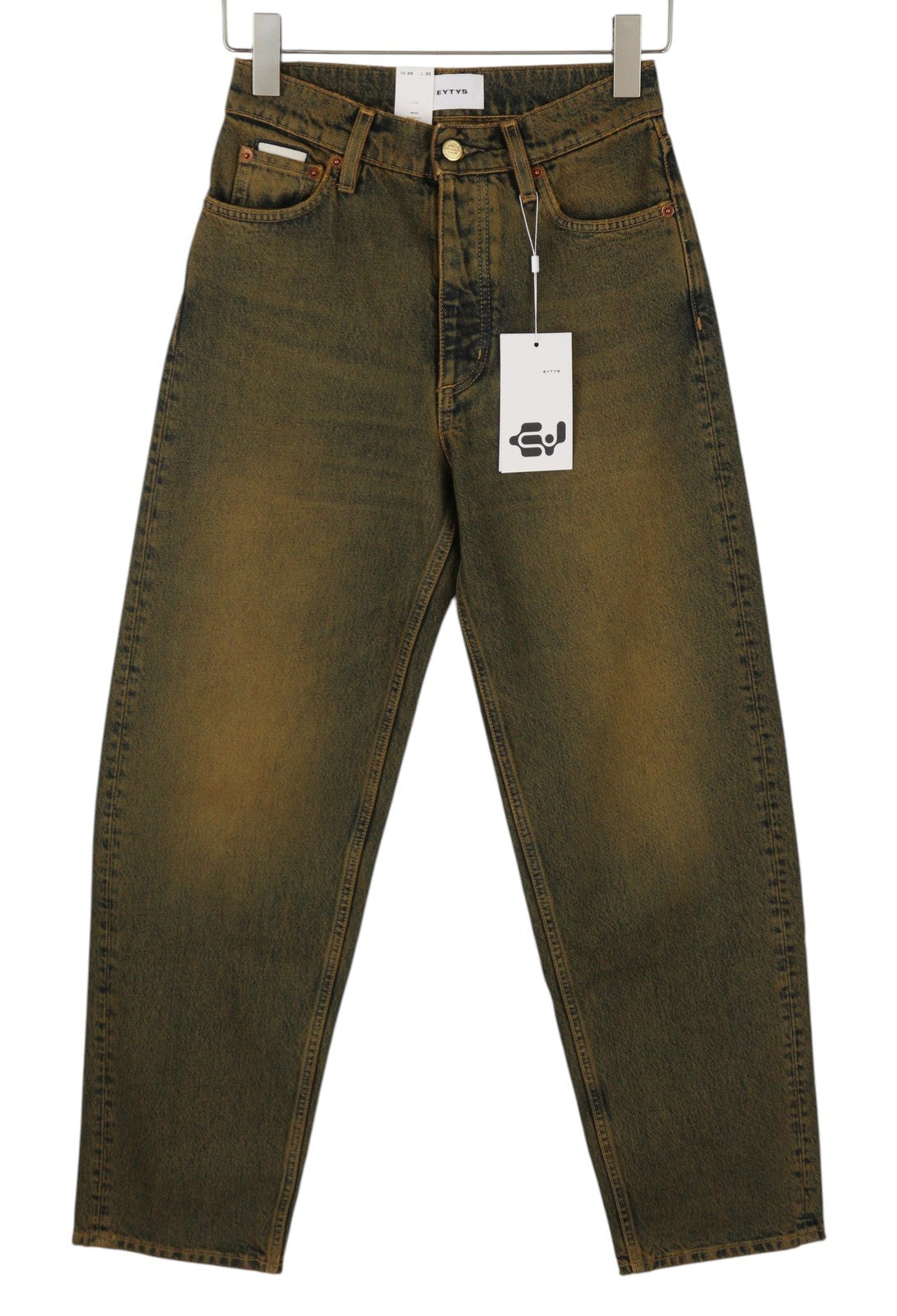 EYTYS Benz Rust Baggy Fit Women Jeans W24/L32 Orange & Blue Faded Aged RRP370