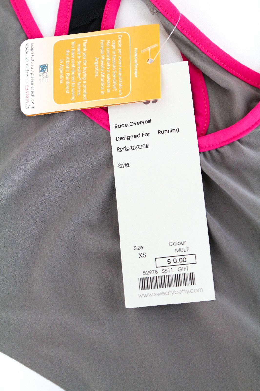 SWEATY BETTY Race Overvest Women Top XS Grey Stretch Running Sleeveless