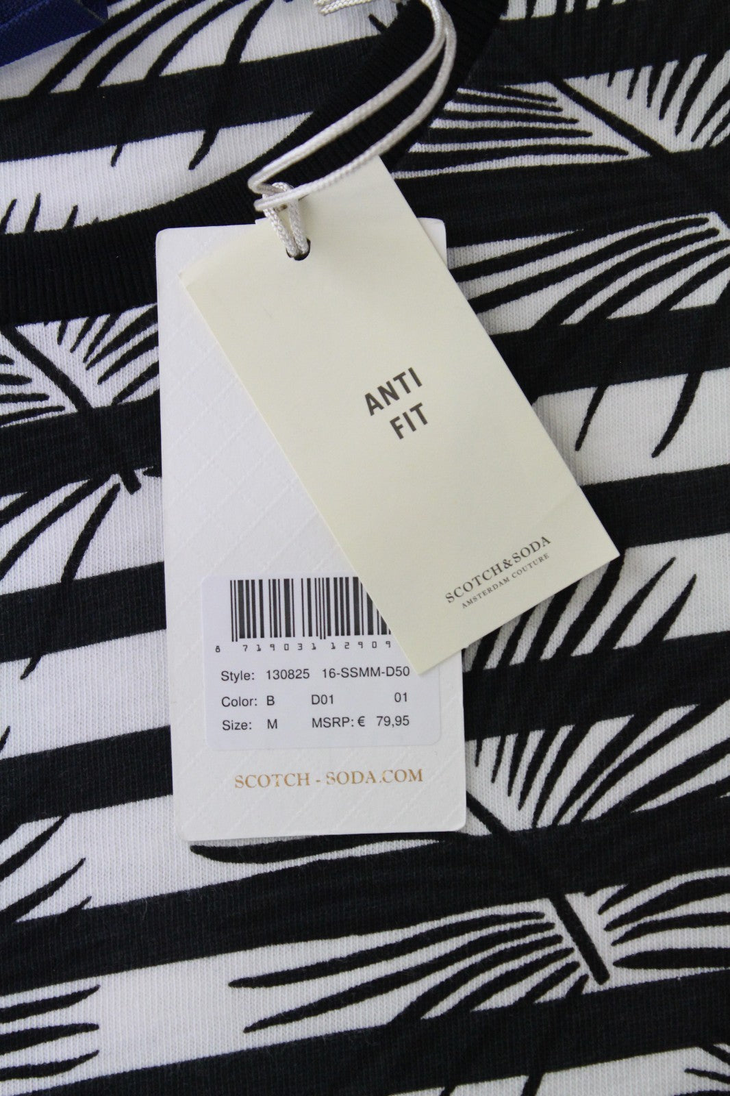 SCOTCH & SODA Ams Couture Men T-Shirt M Black White Striped Cotton Anti Fit