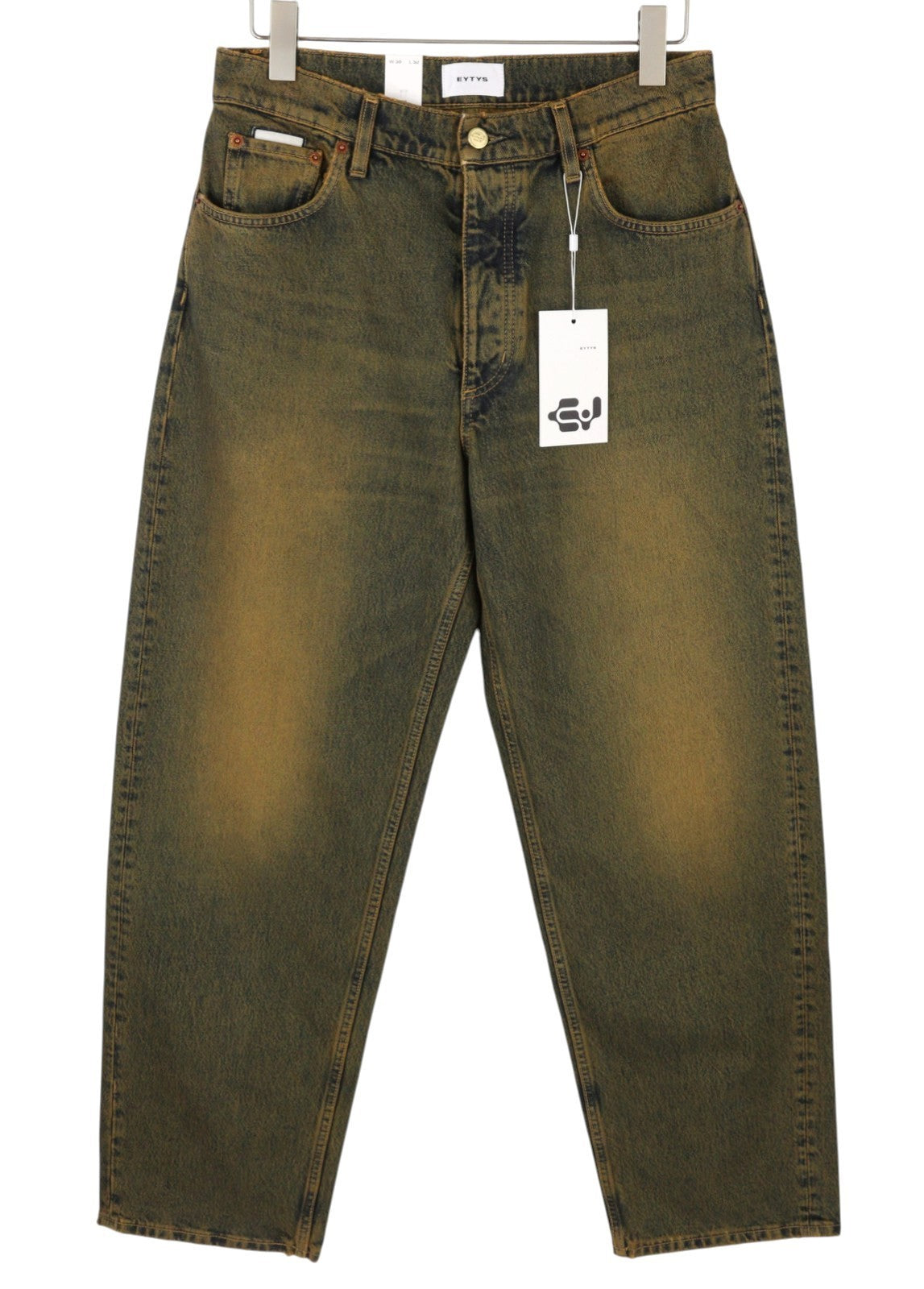 EYTYS Benz Rust Baggy Fit Women Jeans W26/L32 Orange & Blue Faded Aged RRP370