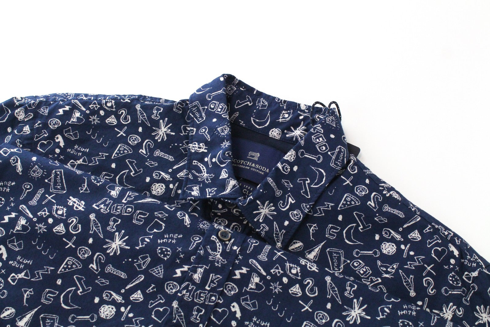 SCOTCH & SODA Ams Couture Men Shirt M Navy Button-Up Cotton Pattern Long Sleeve