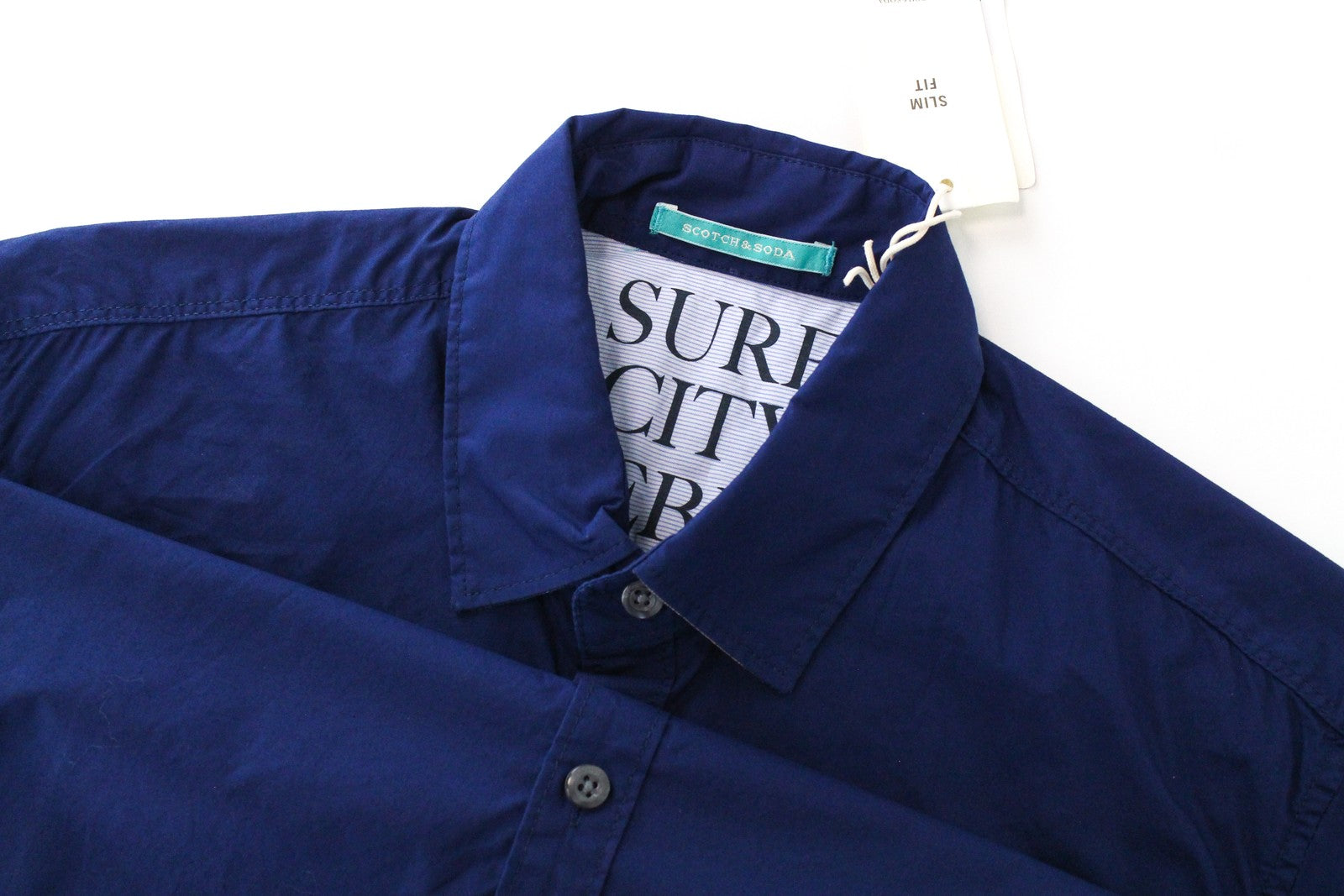 SCOTCH & SODA Ams Couture Men Shirt S Blue Cotton Slim Short Sleeved Button-Up