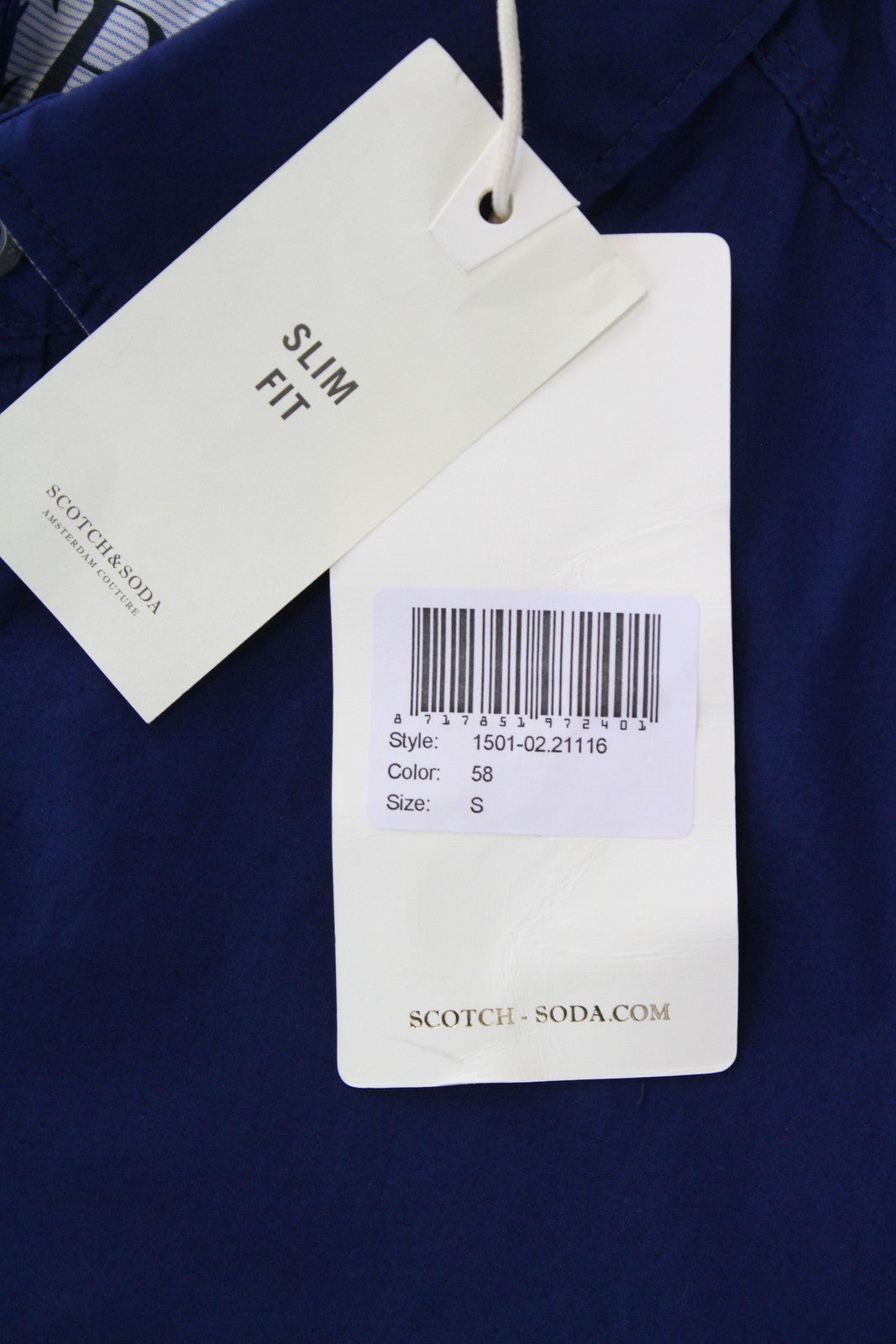 SCOTCH & SODA Ams Couture Men Shirt S Blue Cotton Slim Short Sleeved Button-Up