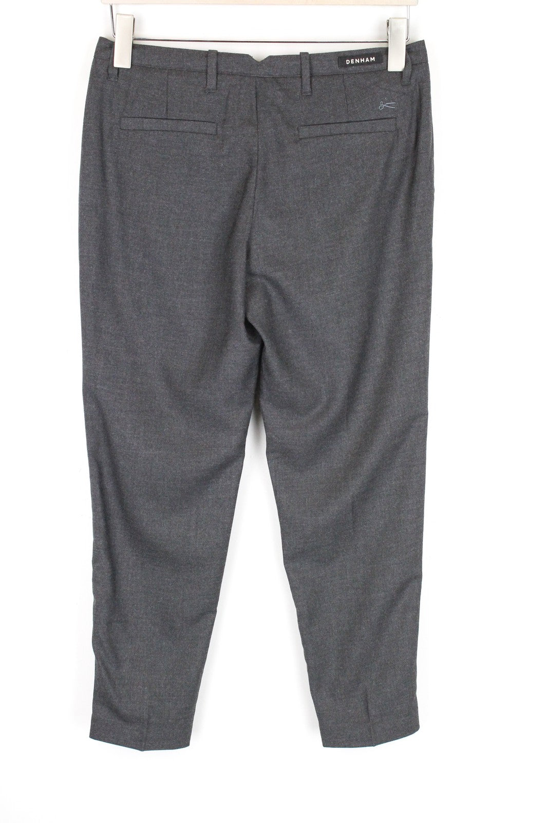 DENHAM Ocean Men Trousers S Grey Stretch Pleated Front Classic Formal Cropped